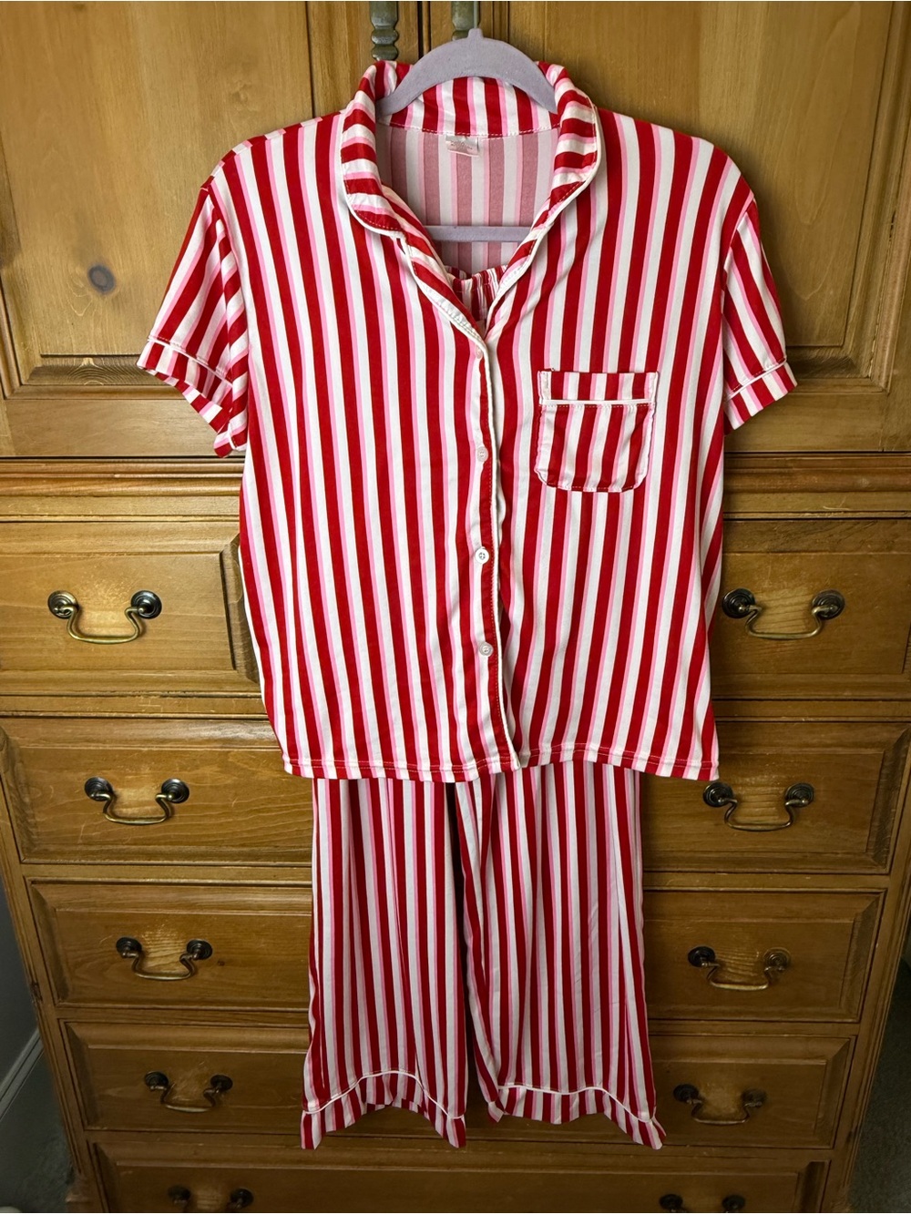 Hello Mello Red, Pink and White Striped Pajama Set